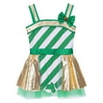 thumbnail image 3 of iEFiEL Kids Girls Christmas Candy Cane Dance Costume Striped Metallic Skirted Leotard Festival New Year Dancewear Green 10, 3 of 5
