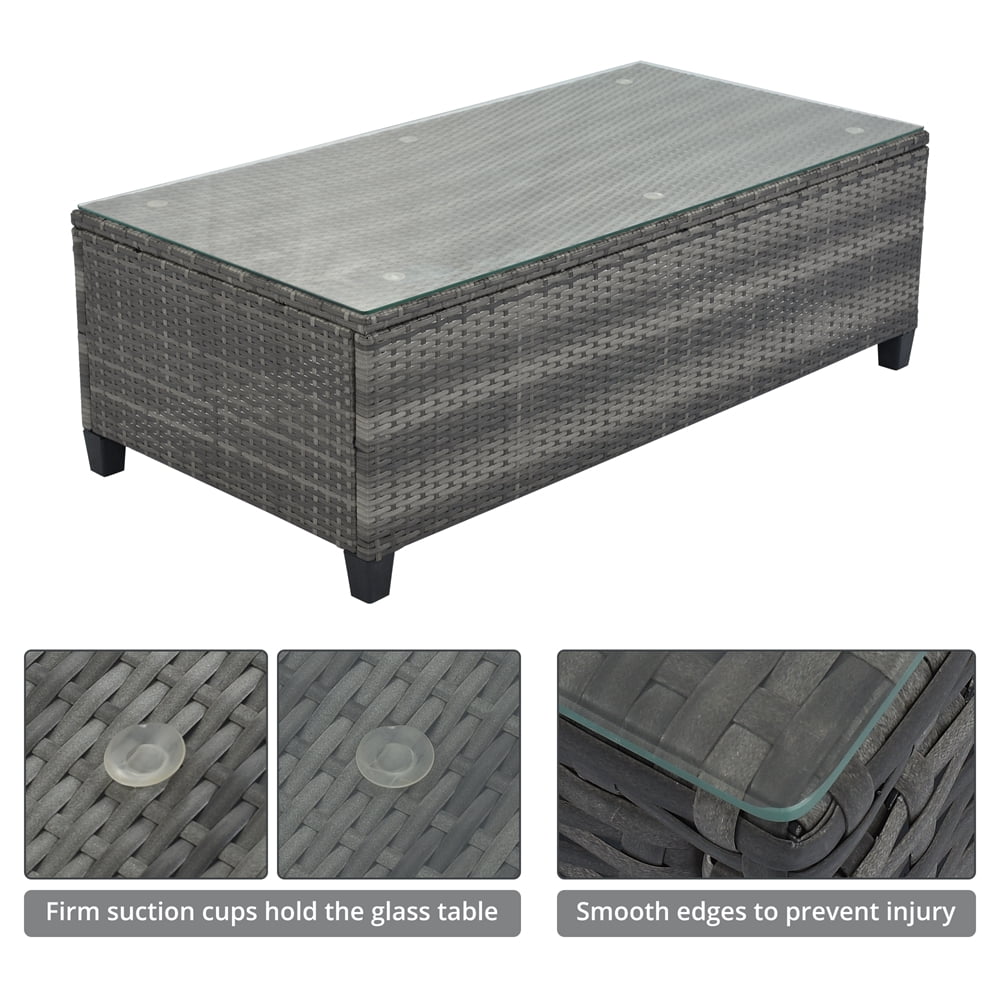 8 Pieces Outdoor Wicker Round Furniture Set, All Weather Half-Moon Sectional Patio Sofa Sets with Rectangular Coffee Table, Gray