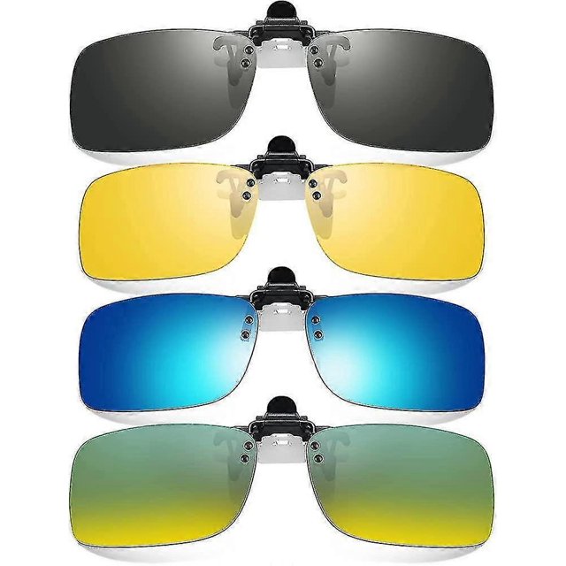 Clip On Sunglasses 4 Pack, Polarized Lens Fit Over Prescription Glasses, Flip Up