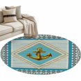 thumbnail image 2 of Vintage Ocean Round Living Room Rugs 4 ft, Golden Anchor Blue Stripes Washable Area Rug with Non-Slip Sturdy Edge Binding Round Carpet for Entryway Kitchen Bedroom Bathroom, 2 of 9
