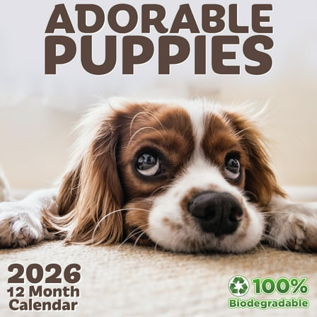 EcoEarth 18 Month Vertical Wall Calendar, Adorable Puppies, 11" x 17", Jul 2025-Dec 2026