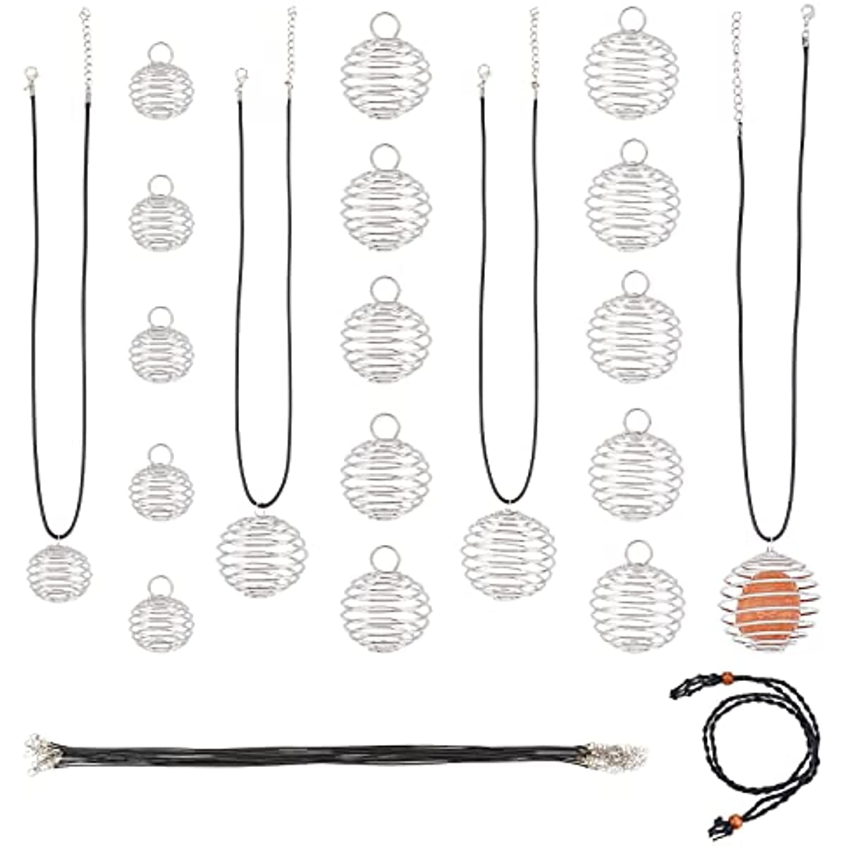 71Pcs Spiral Bead Cages Pendants Necklace Making Kit Including 3 Sizes