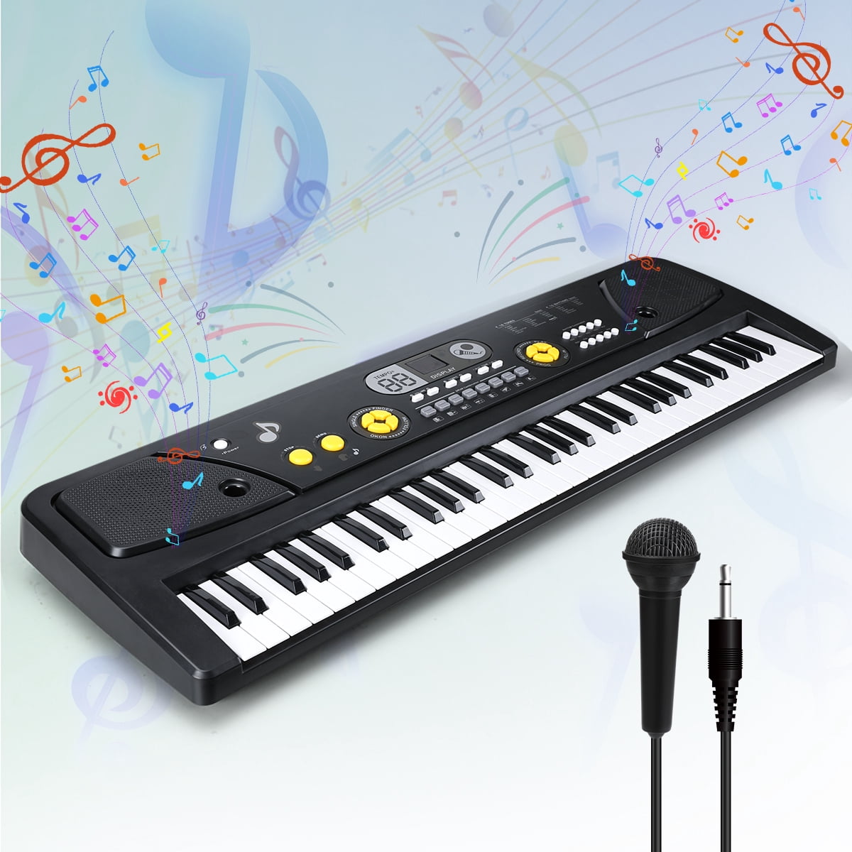 BFVV 61-Key Portable Electronic Keyboard Piano Set with Microphone, Power Adapter & Music Rest, Ideal Music Education Gift for Beginners