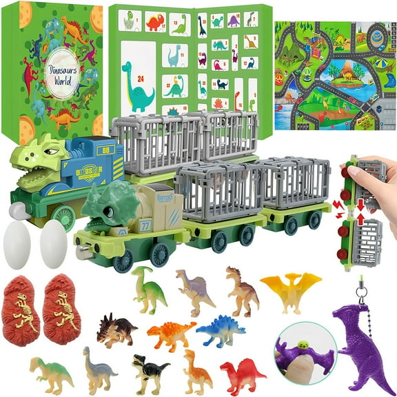 Advent Calendar 2025 Kids, Dinosaur Christmas Surprise 24 Days Toys Set with Dino Figure Car Map, Countdown Calendar Creative Gifts for Toddlers Boys Girls Teens 3-8 Years Old