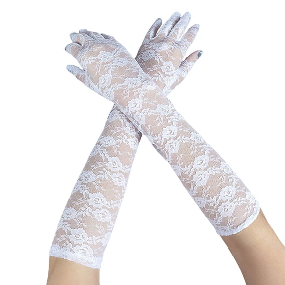 AWZXDE Black Gloves Women Lace Long Thin Stretch Mesh Wedding Party Glove
