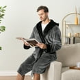 thumbnail image 5 of PAVILIA Mens Robe, Hooded Bathrobe for Men, Fleece Grey Robe for Men with Hood, Plush Long Male Robe with Pockets - Two Tone Grey-Black, 5 of 9