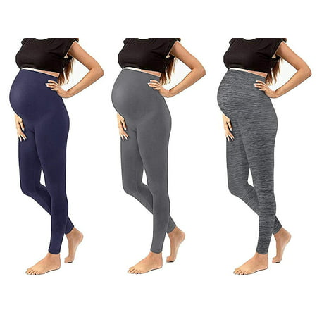 Maternity Tights Activewear Leggings Gym Clothes Jeggings Pants Stretch Nursing Clothes (One Size Fits All (Maternity), 3 Pack- DK Grey, Space Grey, and