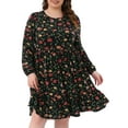 thumbnail image 2 of DARING DIVA Plus Size Long Sleeve Pleated Tiered Floral Dress 1X Black, 2 of 6