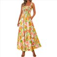 thumbnail image 1 of Vestido de Verano para Mujer, Sin Mangas, Fruncido, Estilo Bohemio, con Tirantes Finos, Corte en A, Fluido, para Playa, Amarillo, Talla XL, 1 of 7