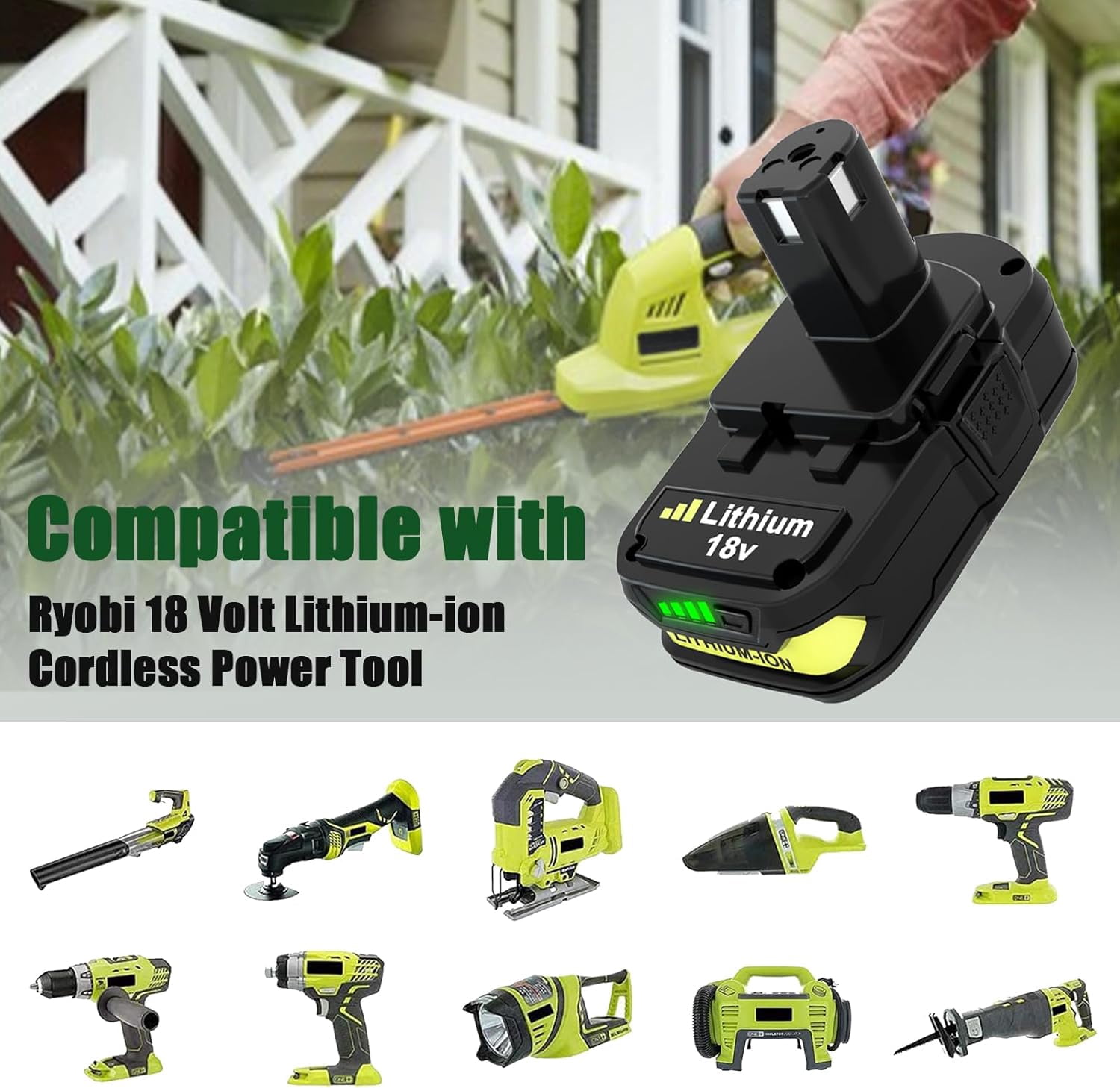 Upgraded 3600mAh Replacement for Ryobi 18V Battery (2-Pack) with Charger Combo Compatible with Ryobi 18V Battery 3.6Ah P108 P102 P103 P104 P105 P107 P109 P122 Power Tools & Charger P117 P118