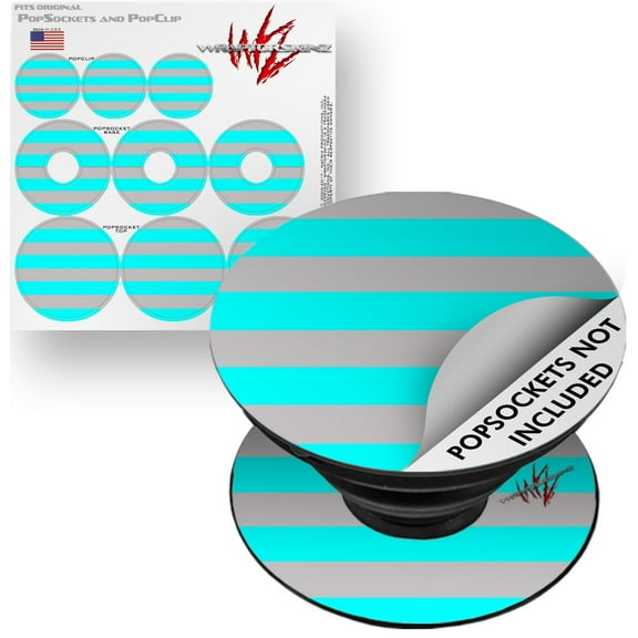 Decal Style Vinyl Skin Wrap 3 Pack for PopSockets Psycho Stripes Neon Teal and Gray (POPSOCKET NOT INCLUDED) by WraptorSkinz