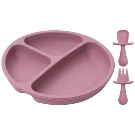 

QWZNDZG Children s Cutlery Set Baby Divider Dinner Plate Insulated Food Grade Silicone Soft Short Fork Spoon Baby Training BoyGirl Gift