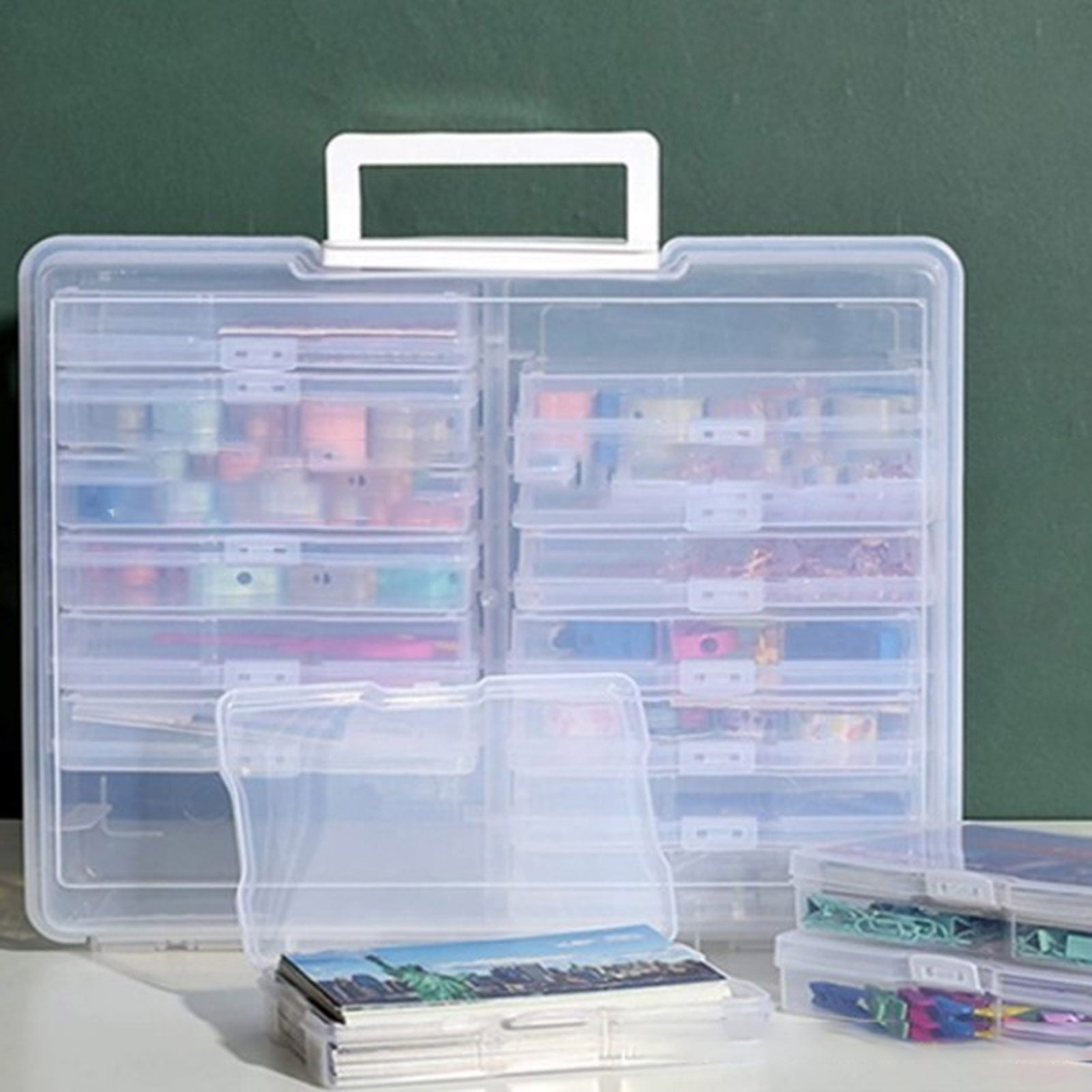 Happydeer 16pcs Acrylic Storage Box and 1 Big Storage Bins, Photo Container for 6.7 x 4.75 inches photos, Accommodates 80-100 pcs/box, Dustproof Transparent Box for Picture, Jewelry, Parts