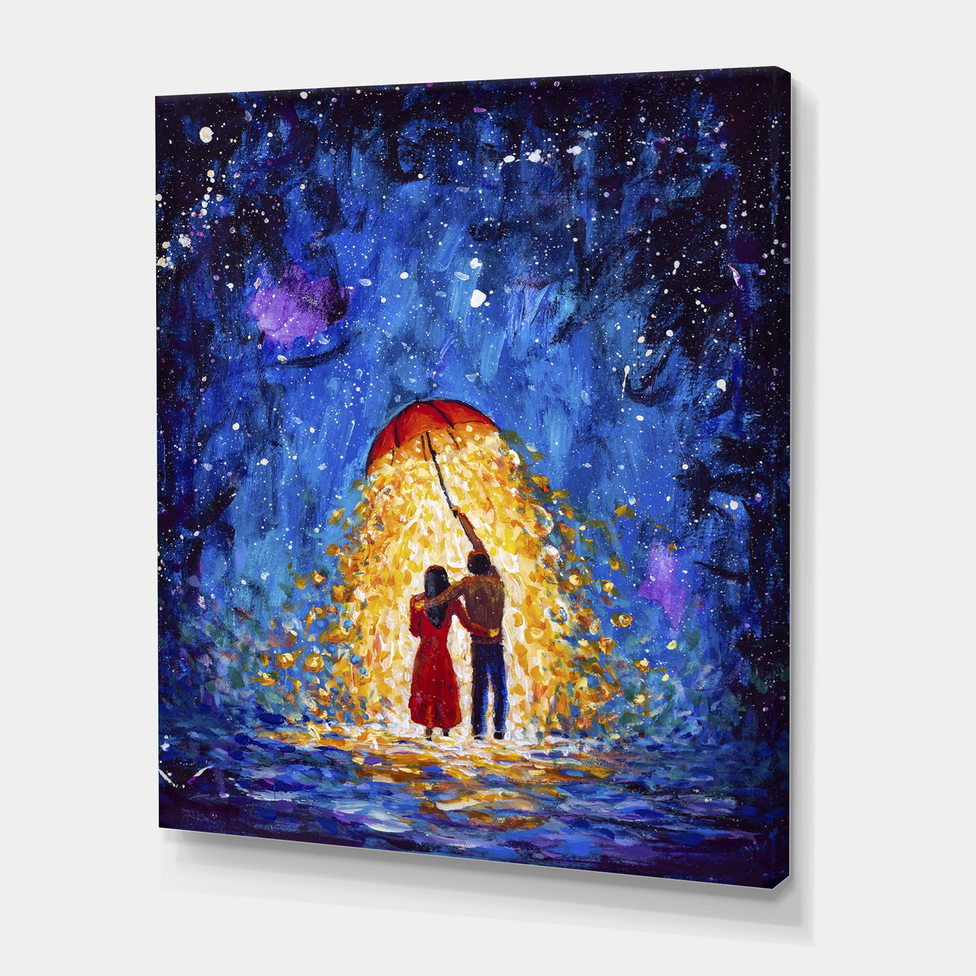 Designart ' Abstract Couple In Love Walks Under Glowing Umbrella ' French Country Canvas Wall Art Print