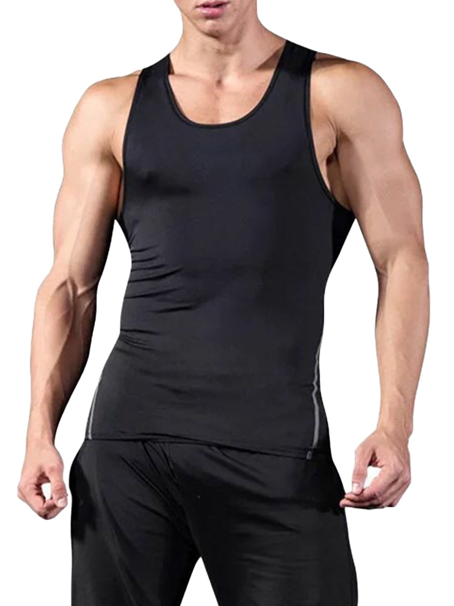 Mens Compression Base Layer GYM Tank Top Shirt Vest Leggings Athletic Wear Black 