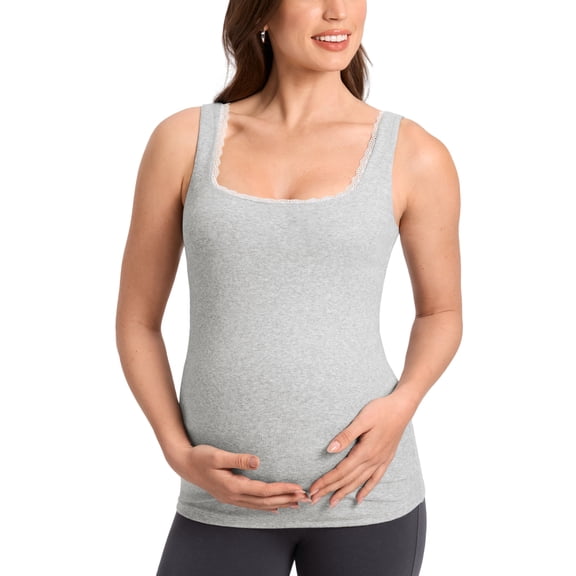 Maternity Tank Tops with Lacetrim Summer Sleeveless Pregnancy Shirts Cotton Ribbed