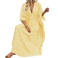 thumbnail image 4 of CIENVNSTG Womens Striped Print V-Neck Loose Casual Dress Dress Elegant Vacation Dress Yellow 2XL, 4 of 5