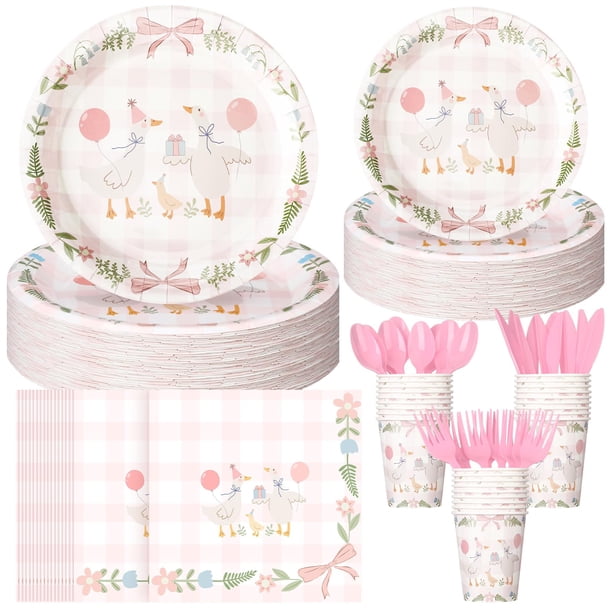 Juego de vajilla desechable para fiesta Havawish, 175 piezas, rosa, cumpleaños de niña