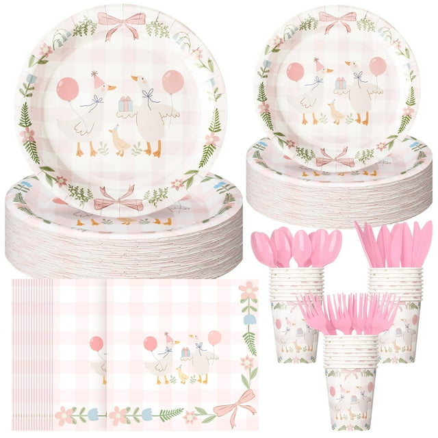 Juego de vajilla desechable para fiesta Havawish, 175 piezas, rosa, cumpleaños de niña