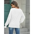thumbnail image 4 of TEMOFON Womens blouse Long Sleeve shirts fall tops Crew Neck Ruffle Lantern Sleeve 2024 fall Casual Loose Smocked Cuffs Blouse T Shirts white, 4 of 4