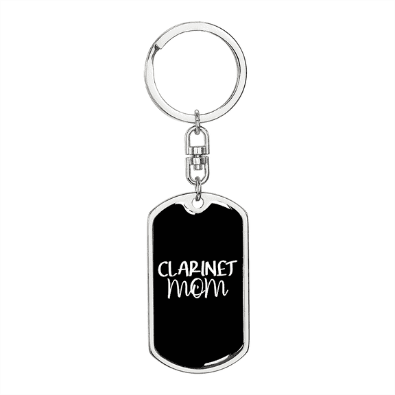 Clarinet Mom Keychain Stainless Steel or 18k Gold Dog Tag Keyring