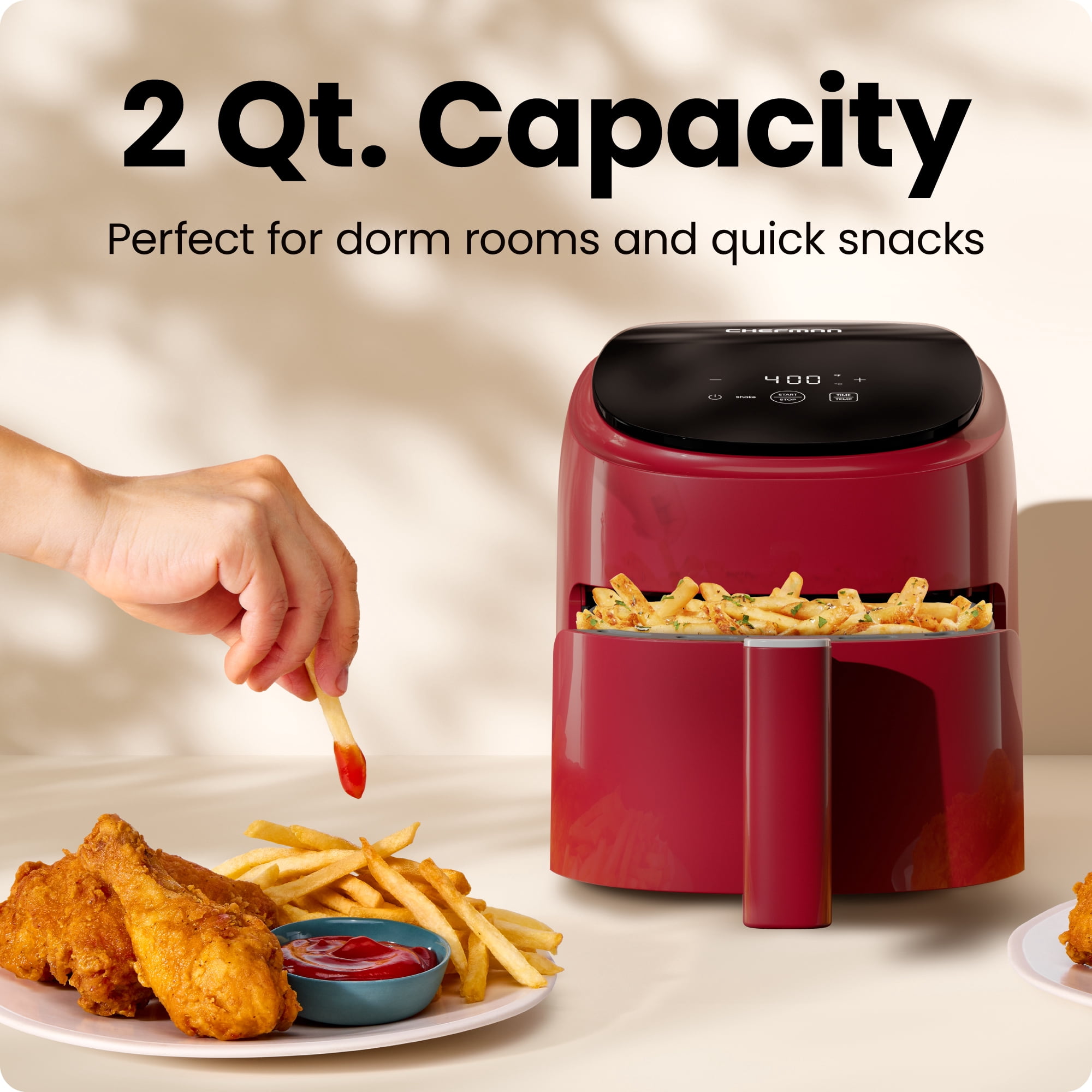 Chefman TurboFry 2-Quart Digital Air Fryer, Compact Design for Quick Meals, Dishwasher-Safe – Red
