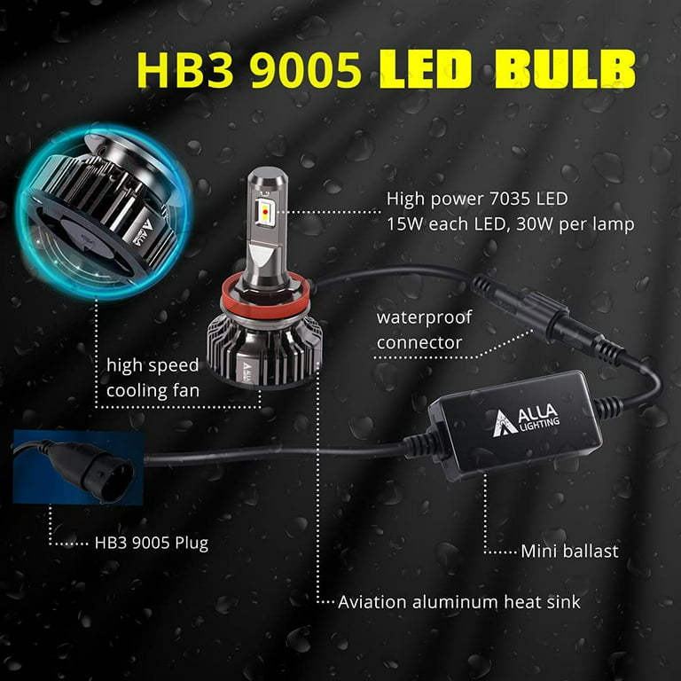 Alla Lighting 10000lm HB3 9005 LED Headlights Bulbs(Off-roading), 6500K  Xenon White Replacement Upgrade Halogen /DRL 9005XS 9005LL 9005HL+ TS-CR