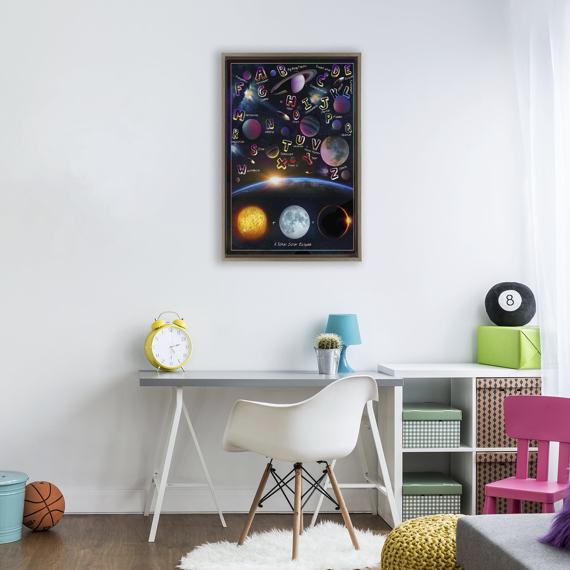 Educational Astronomy Alphabet Brown Framed Floater Canvas Wall Art, design by Ali Chris