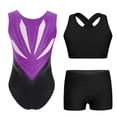 thumbnail image 2 of Hansber Girls Kids Gymnastics Outfits Sleeveless Crop Top Ballet Leotard with Shorts Set for Dance Class Purple Black 12, 2 of 6