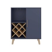 Depot E-Shop Severn Bar Cabinet, 1 Door, 1 Drawer, 4 Shelves, Alby Blue / Natural Oak