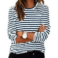 thumbnail image 2 of Yuanlong Womens T-Shirts Classic Stripe Crew Neck Long Sleeve Tee Tops Spring Daily & Work Wear Comfortable Lady Tshirts, 2 of 5