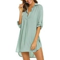 thumbnail image 6 of gakvbuo Womens Swimsuit Coverups Button Down Swimwear Shirts 3/4 Length Sleeve Slit Sunscreen Overall Long Blouse Womens Tops V-Neck Bathing Suit Bikini Cover Ups Summer Beach Outfits, 6 of 9