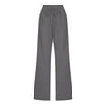 thumbnail image 4 of WULMLEO Linen Pants Women Spring Summer Dressy Casual High Waisted Drawstring Pant Cotton Straight Leg Lounge Trousers Gray 2XL, 4 of 5