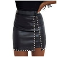 thumbnail image 2 of Oalirro Leather Skirt Gift for Her Mini Skirts for Women Fashion Women's Leather Skirt Solid Beading Skirt Split Skirt Mini Skirt Black, 2 of 9