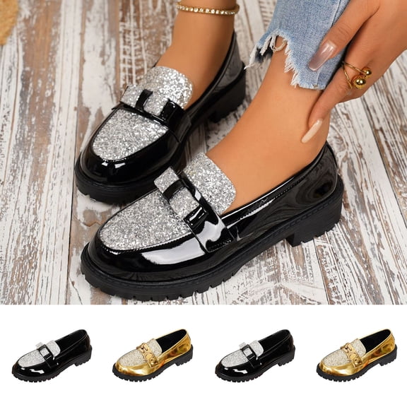 Miluxas Women's Business Sequin Loafers Dress Casual Shoes Slip-On Wedding Party Shoes Silver 9.5(43)