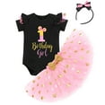 thumbnail image 3 of IBTOM CASTLE Toddler Girls 1st 2nd 3rd Birthday Outfit Princess Polka Dots Ruffle Tutu Skirt Mouse Headband Cake Smash Party Clothes Set 1 Year Black + Pink, 3 of 8