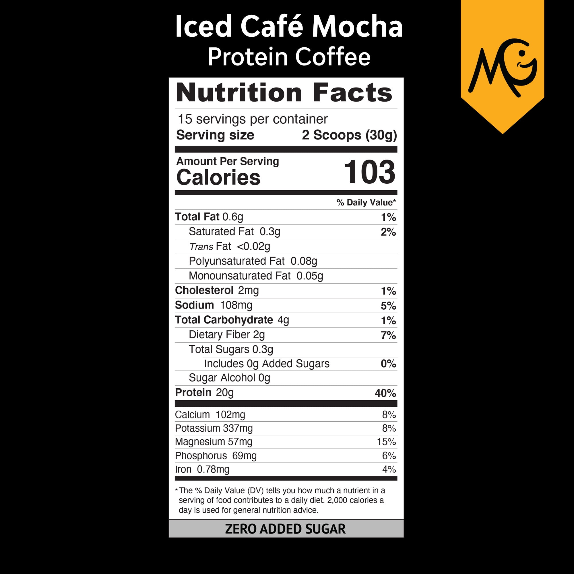 MariGold Protein Coffee Powder - Iced Café Mocha, 20g Grass Fed Whey, Workout Boost, Organic Espresso, Non-GMO, 1 lb