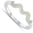 thumbnail image 4 of CHOOSE YOUR COLOR Wavy Minimalist White Simulated Opal Ring .925 Sterling Silver Band CZ Female Size 10, 4 of 4