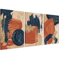 Hieng Mid Century Abstract Canvas Wall Art Set of 3, Terracotta Navy Blue and Orange Boho Wall Decor Posters Prints, Minimalist Wall Art Painting for Living Room Bedroom Office
