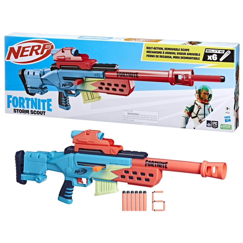 Nerf Fortnite Storm Scout Blaster, Nerf Scope, 6-Dart Clip, 6