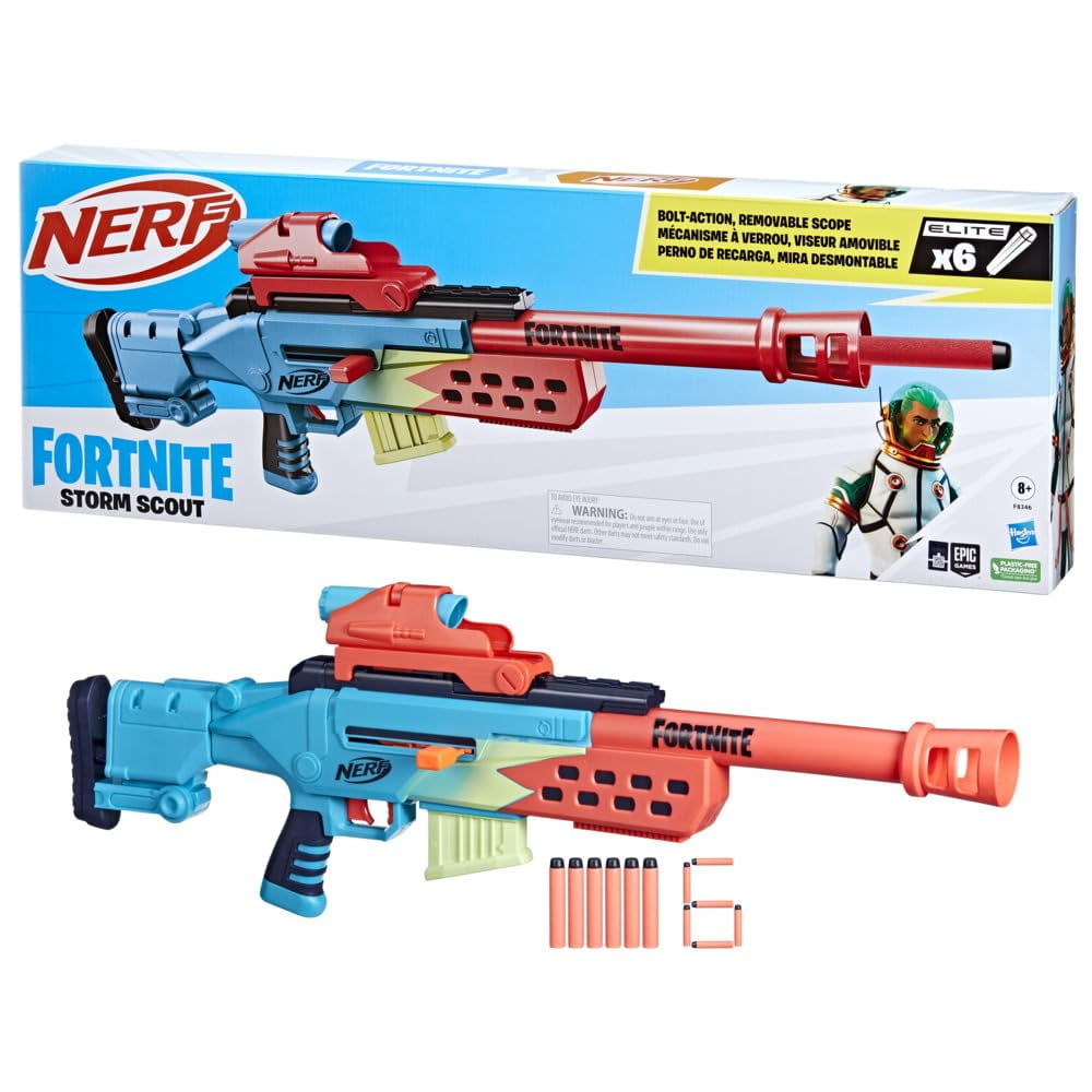 Nerf Fortnite Storm Scout Blaster, Nerf Scope, 6-Dart Clip, 6