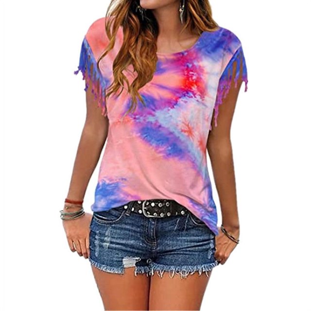 Nouveau Pompon T-Shirt Décontracté pour Femmes Cravate Sans Manches Teint Couleur Col Rond Tops