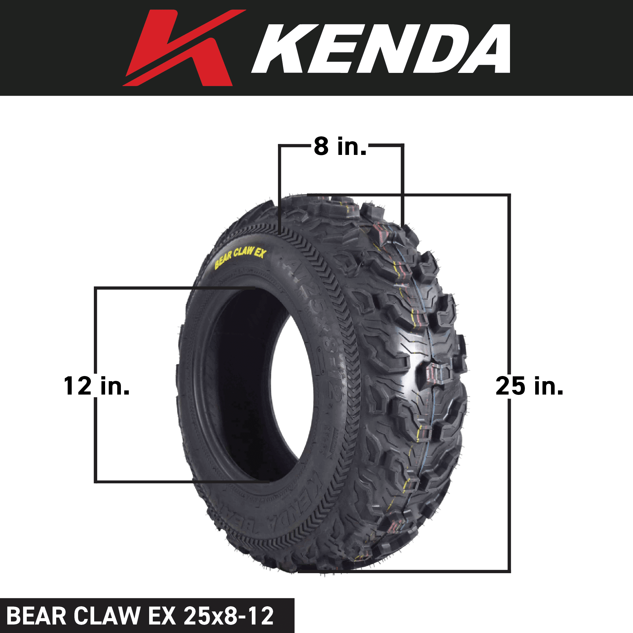 Kenda Bearclaw K299 ATV Reifen – 25X8.00-12, Aggressives Stollenprofil Für Gelände & Trail