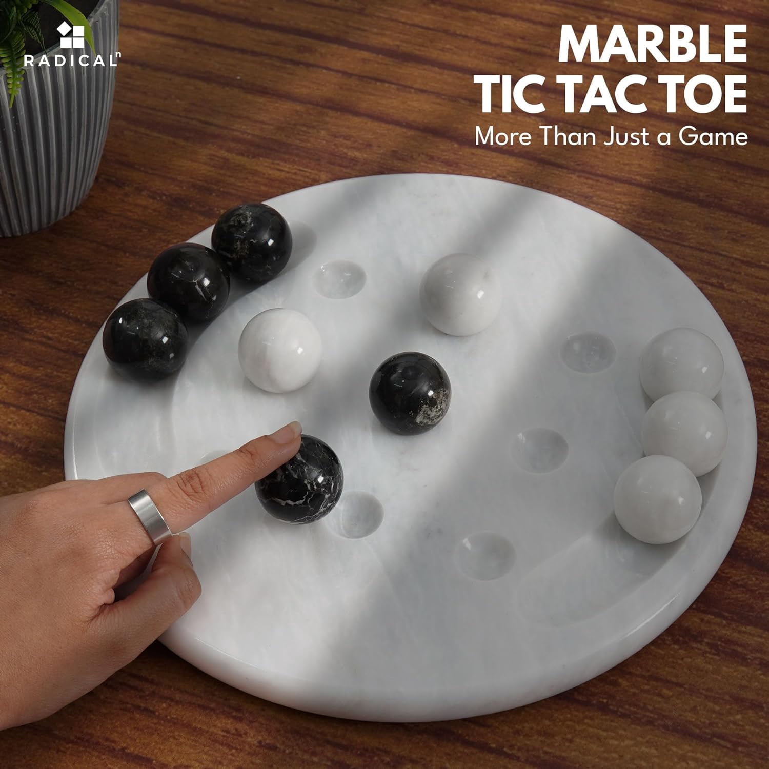 Radicaln Marble Tic Tac Toe 10" Black & White Luxury Board & Lawn Game for Adults, Smart Gift Idea, Minimalist Coffee Table Decor & Conversation Piece