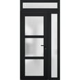 thumbnail image 2 of Front Exterior Prehung FiberGlass Door Frosted Glass / Manux 8552 Matte Black / Side and Top Exterior Window / -W30+16" x H80+14"-Left-hand Inswing, 2 of 5