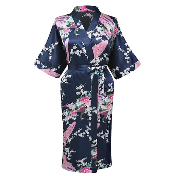 Elegant Long Floral Silk Kimono Womens Robe, Sizes 2 to 18, Brides and ...