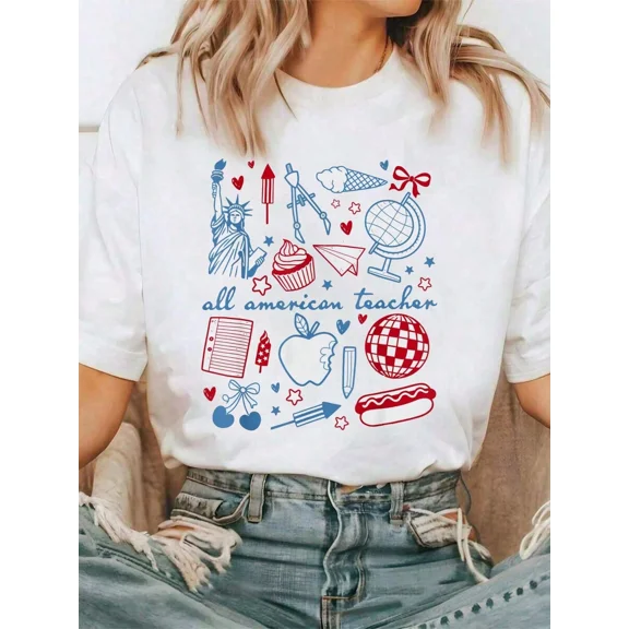 Women Outdoor Tshirt 4th Of JulyTeacher Appreciation Patriotic T-Shirt