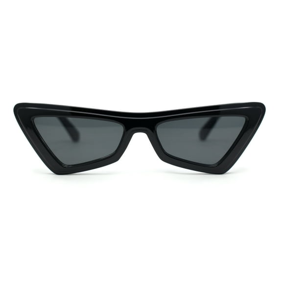 Beveled Squared Geometric 2-tone Triangular Cat Eye Plastic Sunglasses All Black