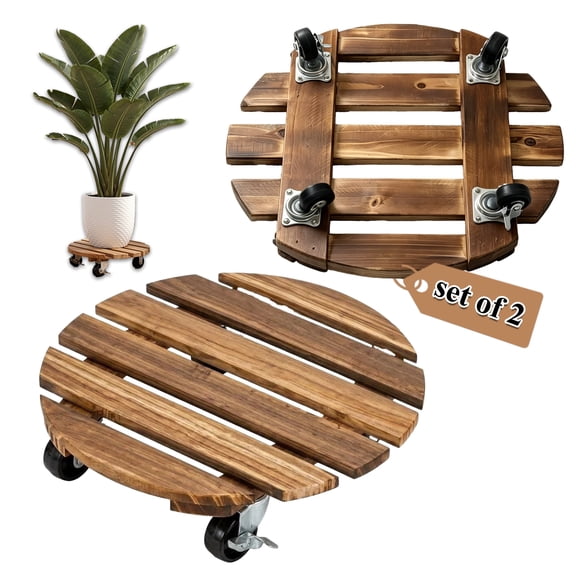 punada 2 Pack Plant Caddy with Wheels Heavy Duty, 12 Inch Wood Rolling Plant Stands with 360° Lockable Wheels, Plant Dolly for Indoor Outdoor Large Plant Pots, Flower Planters