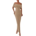 thumbnail image 1 of Vestido PRETTYGARDEN Maxi Bodycon con Hombros Descubiertos en Caqui Claro Talla L, 1 of 8